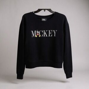 Disney Mickey Mouse Black Crewneck Sweatshirt Graphic Print Large L